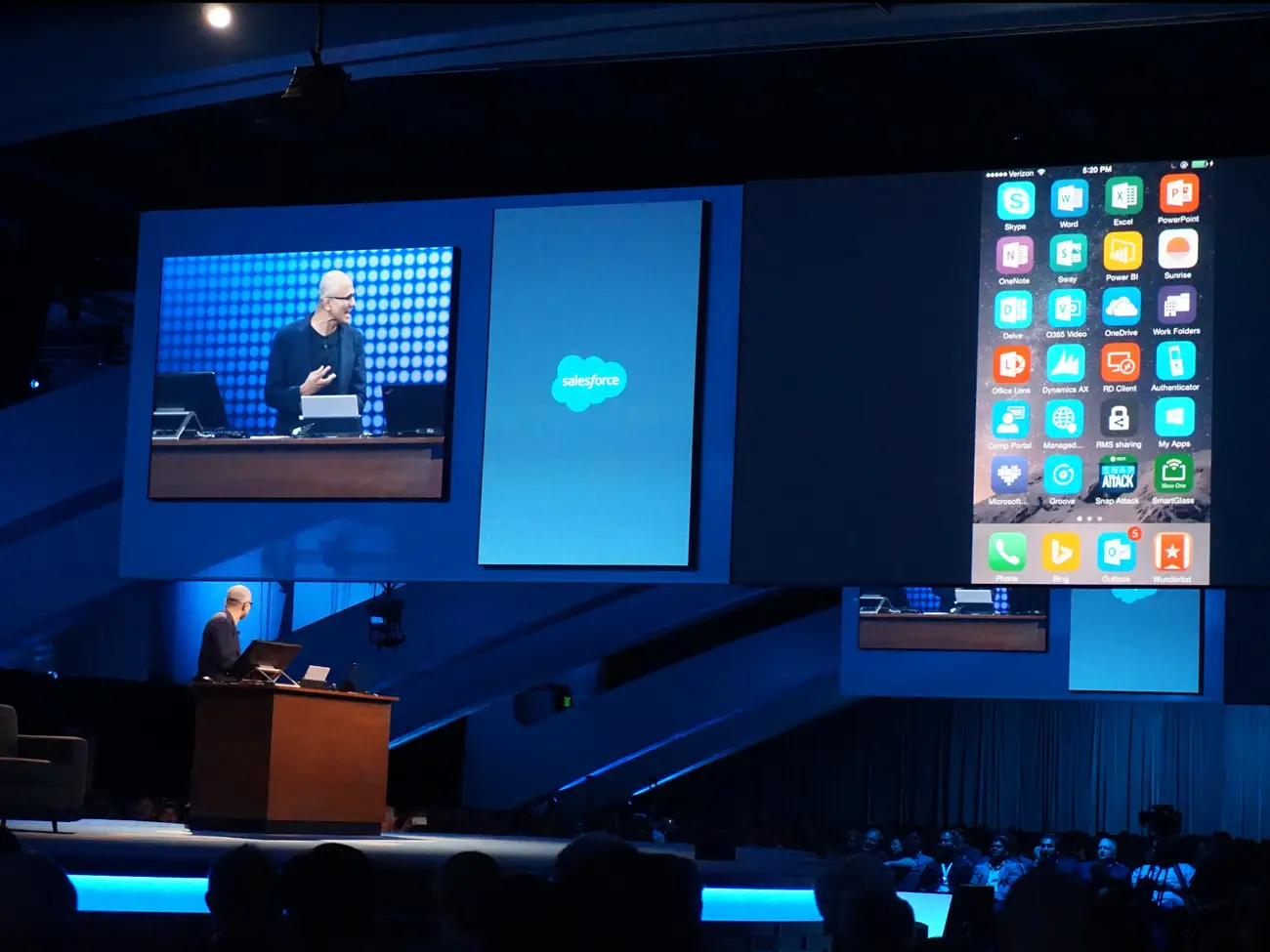 Microsoft CEO Satya Nadella using an iPhone to demonstrate the Outlook mobile app.Business Insider
